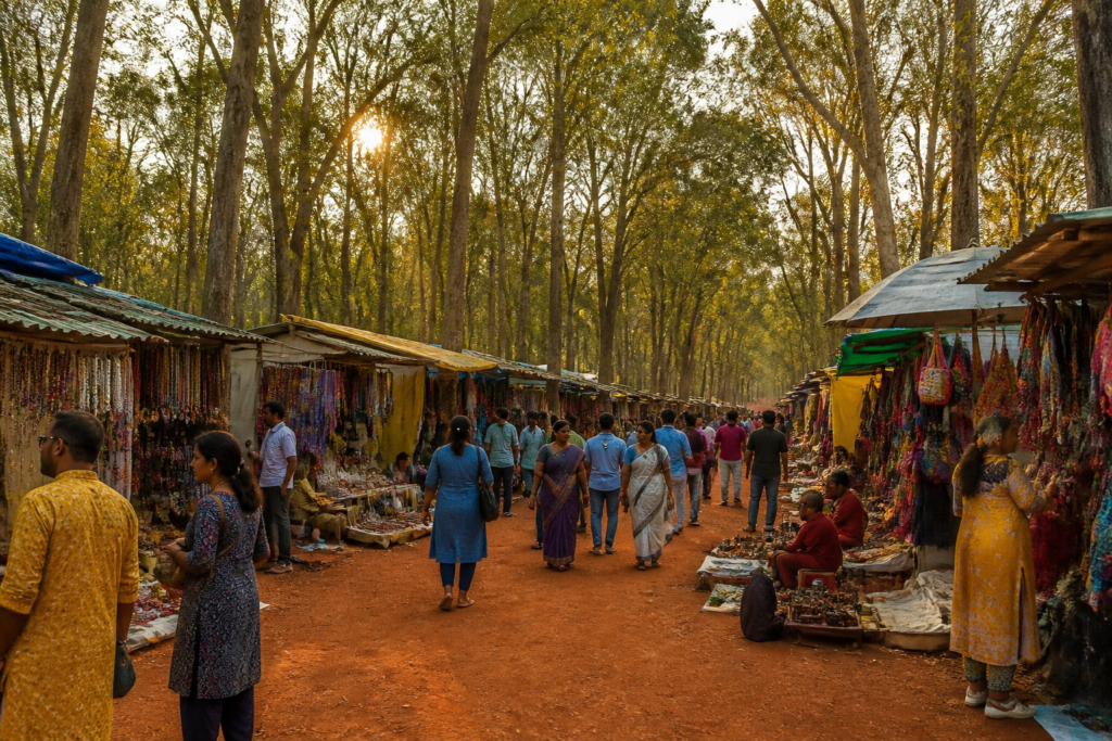Sonajhuri Haat in Santiniketan amid forest surroundings before its Durga Puja closure