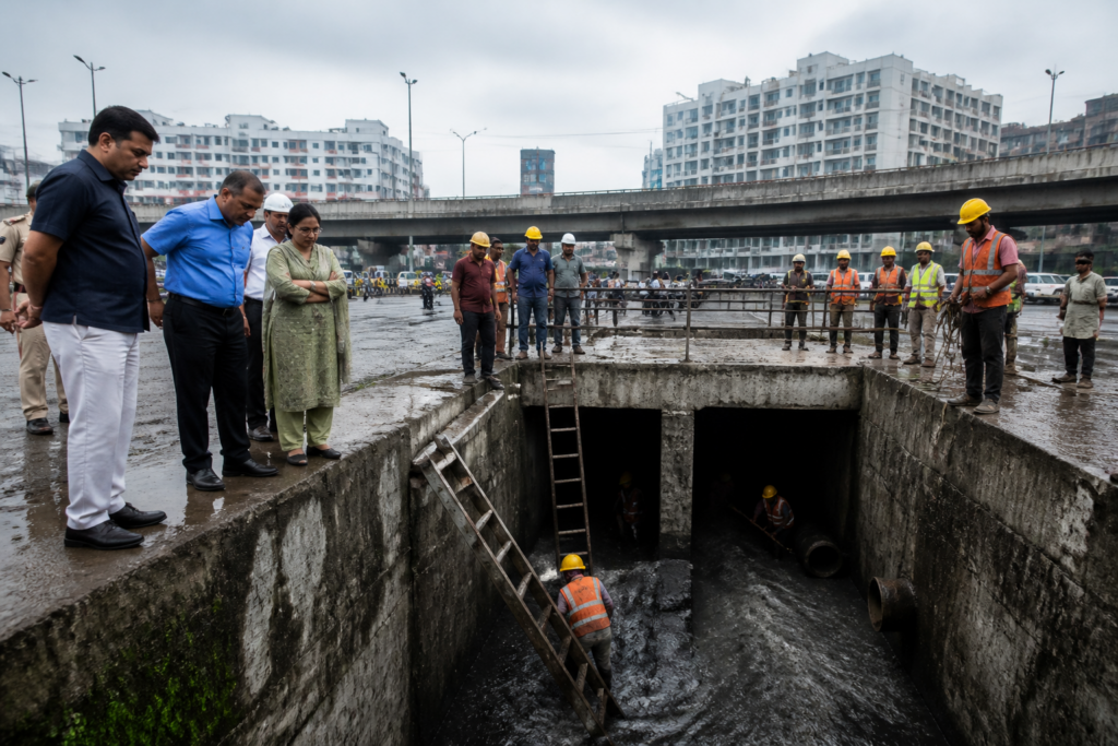 Kolkata twin box drain work along the EM Bypass being inspected by civic officials