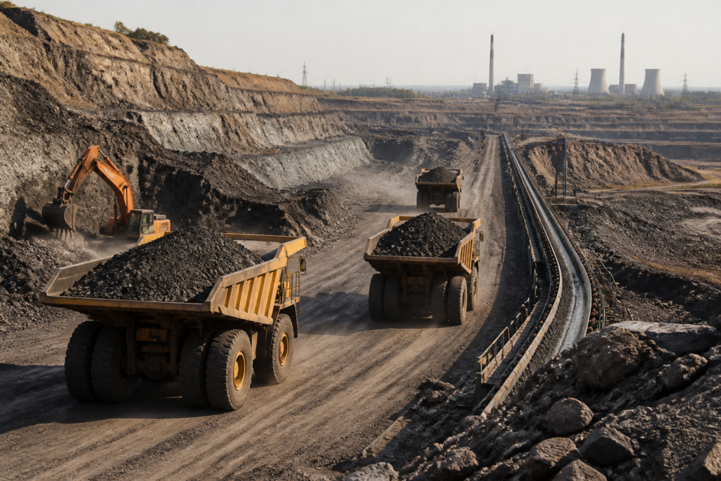 Singareni coal supply operations at a Telangana mining site with coal transport infrastructure