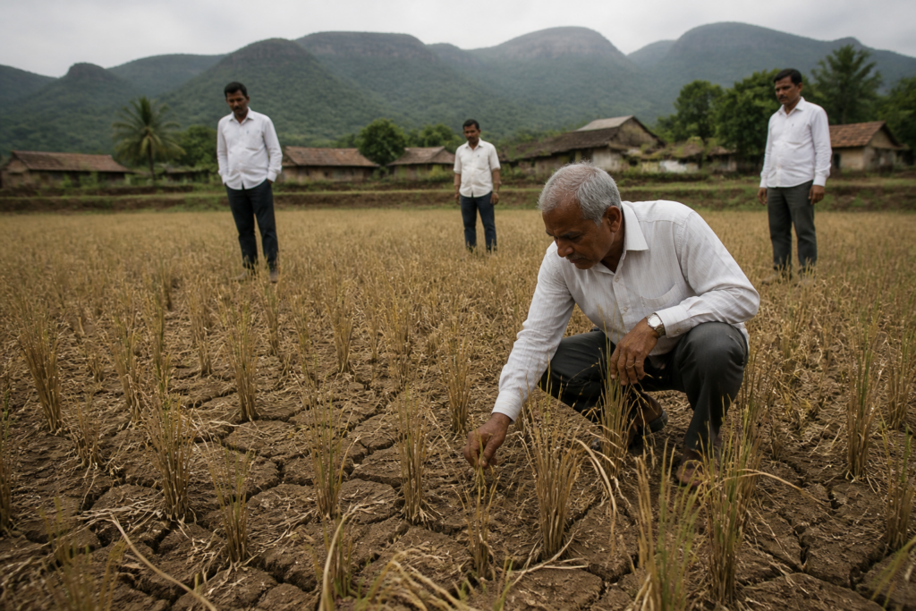Mulshi drought relief concerns as farmers inspect dry paddy fields in Pune district