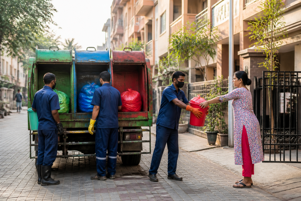 Pimpri sanitary waste collection compartment on a municipal garbage vehicle