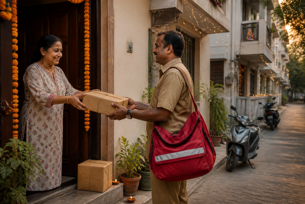 India Post free home pickup Pune service for Diwali faral parcels sent abroad