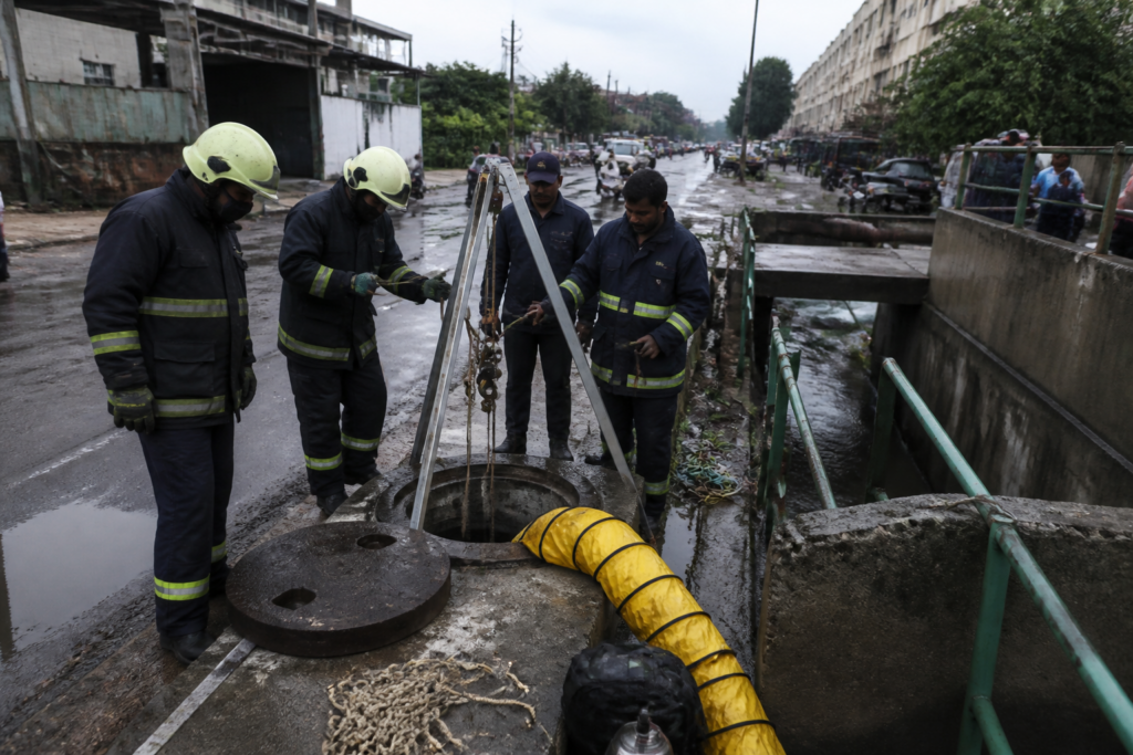 Ahmedabad drainage line near Narol-Pirana Road being searched by emergency teams
