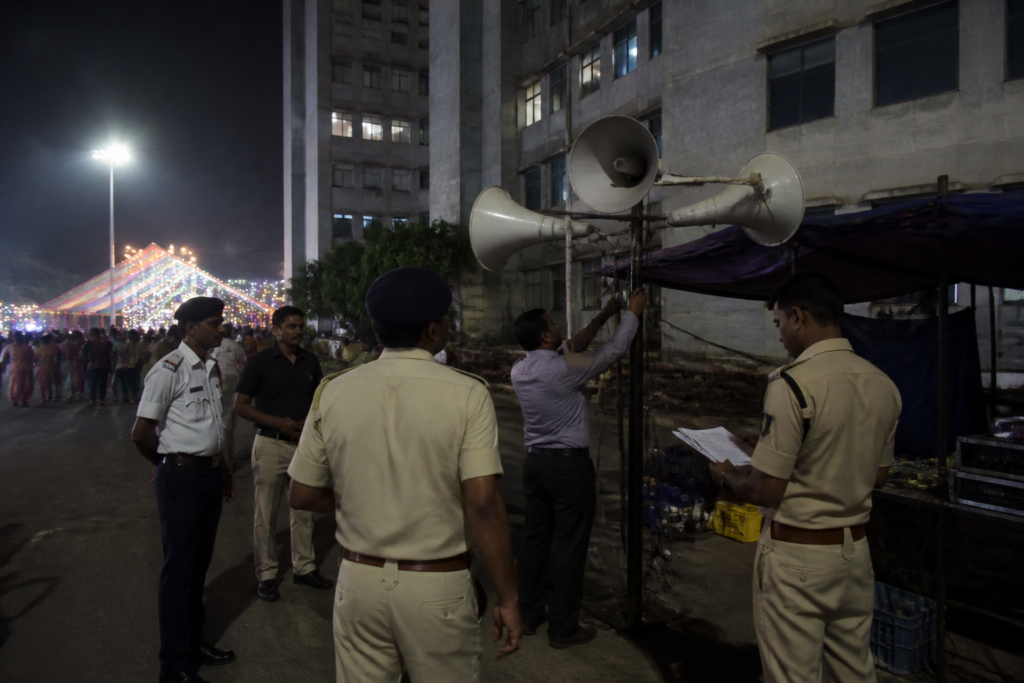 Navratri noise pollution enforcement near a silent zone in Gujarat
