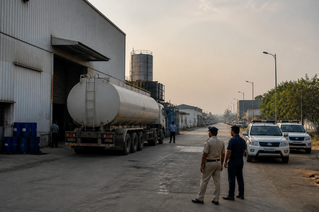 Changodar chemical theft investigation at an industrial warehouse in Ahmedabad