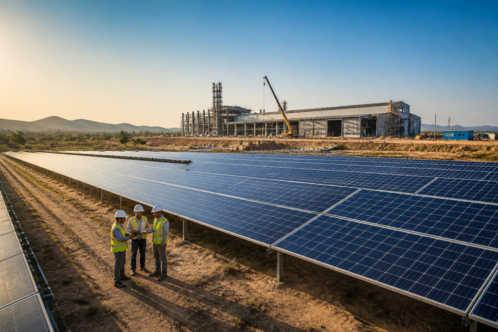 Solar panels and industrial facilities representing Rajasthan industrial growth in rural India