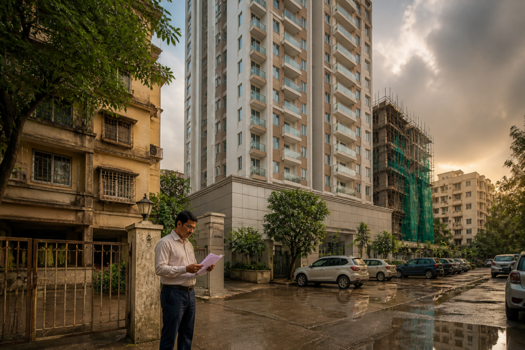 Redevelopment property tax case involving a replacement flat in a Mumbai housing society