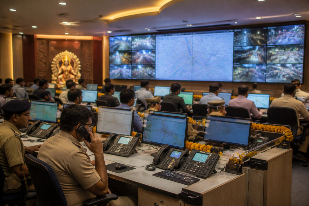 West Bengal control room officials monitoring emergency response during the festive period