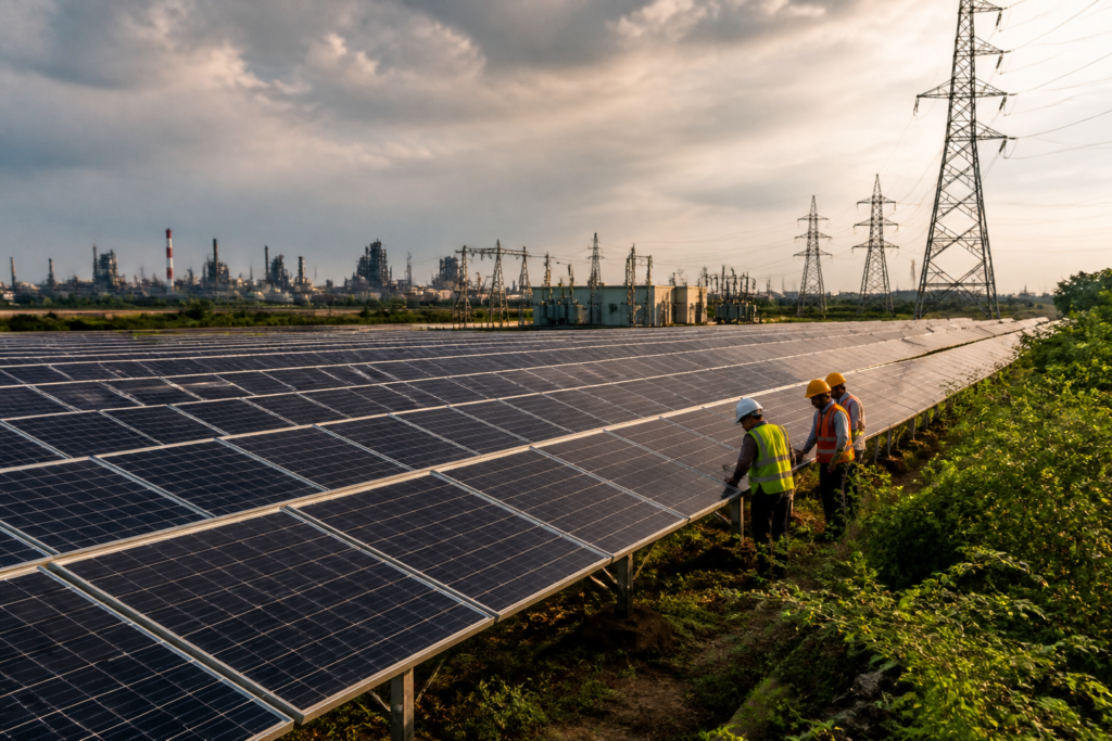 Tata Power solar project planned across West Bengal with ground-mounted panels and industrial infrastructure