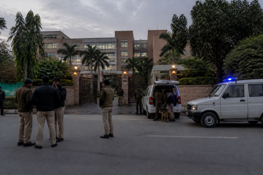Delhi school bomb threats prompt police security checks outside a school in the capital