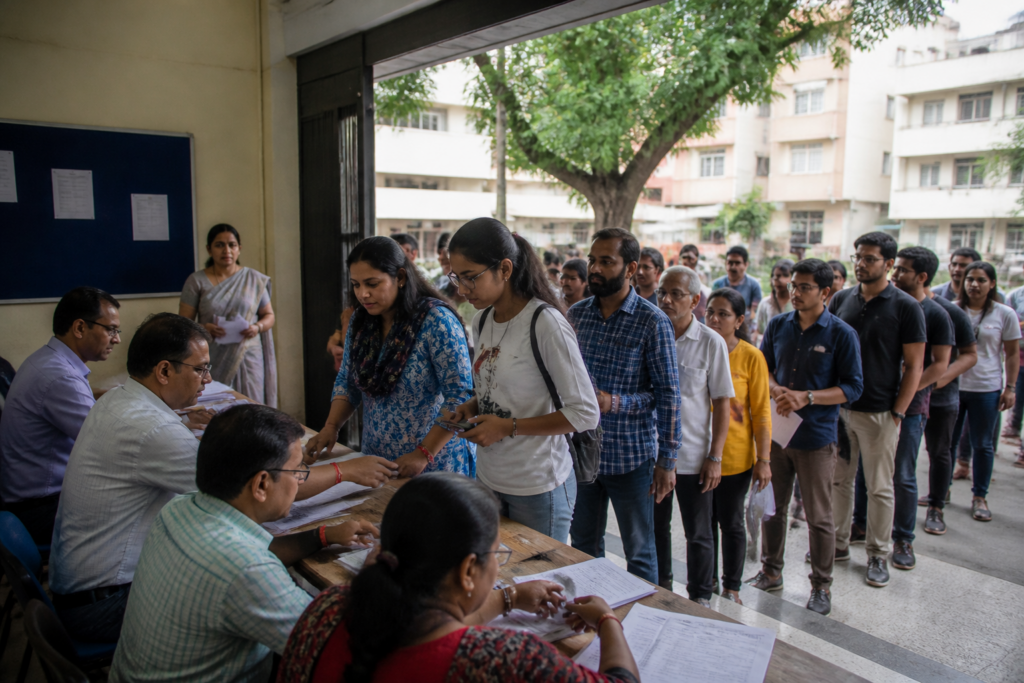 Telangana voter registration camps at a polling station in Hyderabad