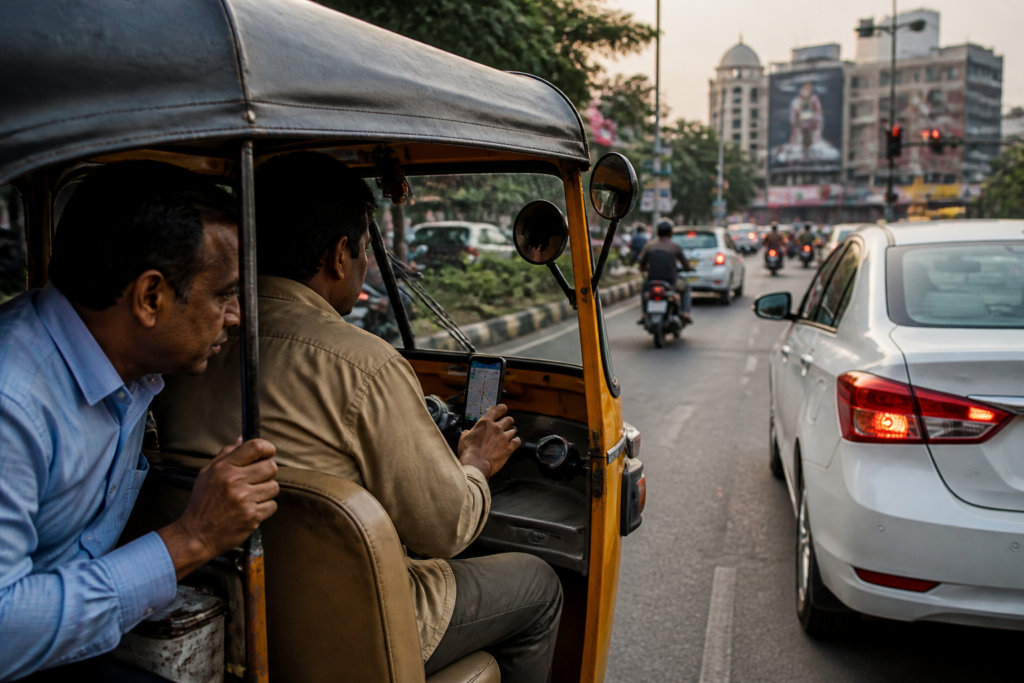 Hyderabad traffic police warning about mobile phone use while driving by auto and cab drivers