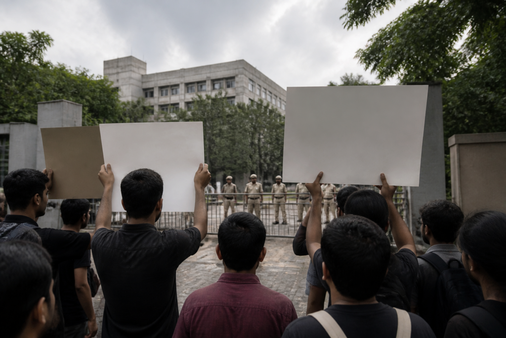 SRFTI protest at the Satyajit Ray Film and Television Institute campus in Kolkata