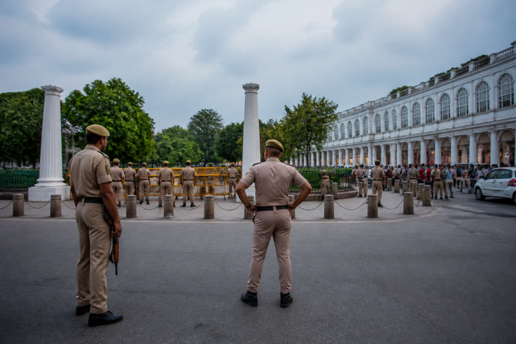 Connaught Place protest security near Central Park in New Delhi
