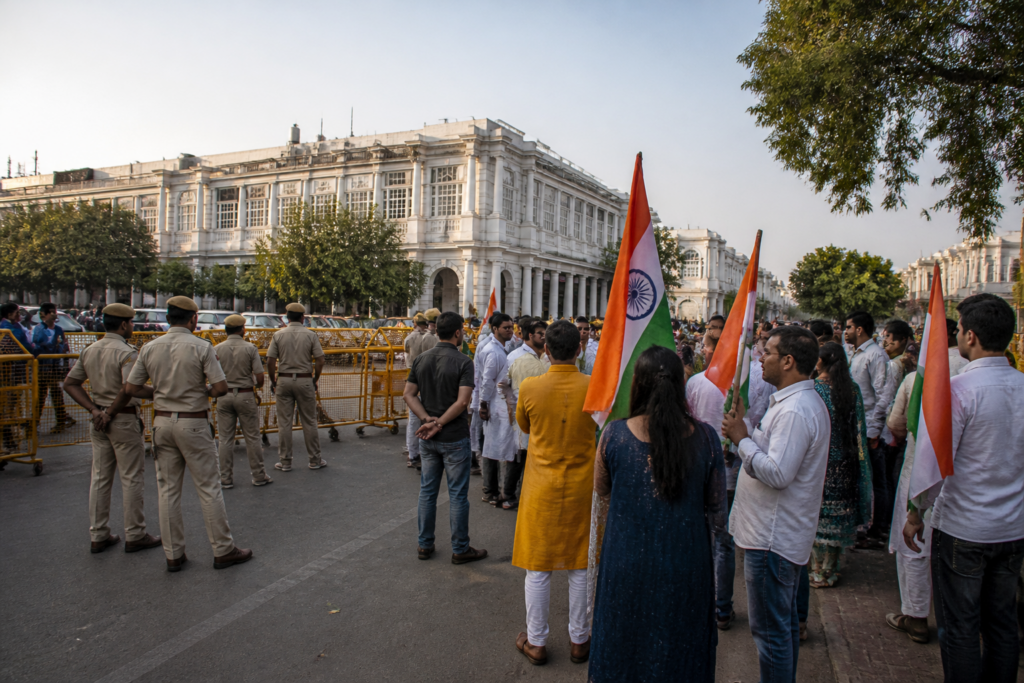 Delhi march supporters near Connaught Place amid police restrictions