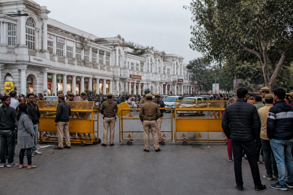 Connaught Place protest security arrangements near Central Park in New Delhi