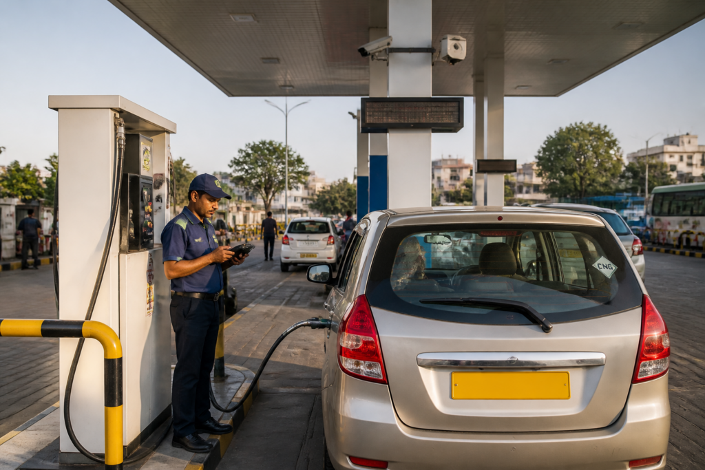 IGL AI pilot using cameras to verify CNG cylinder certificates at a Delhi refuelling station