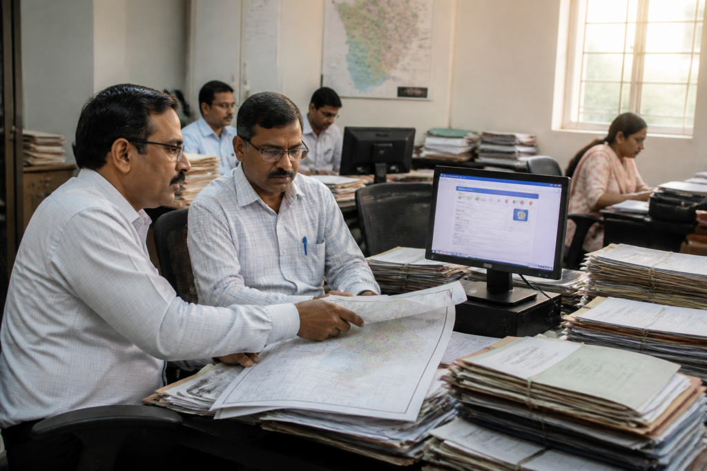 Ranchi property tax officials reviewing municipal records at an RMC office