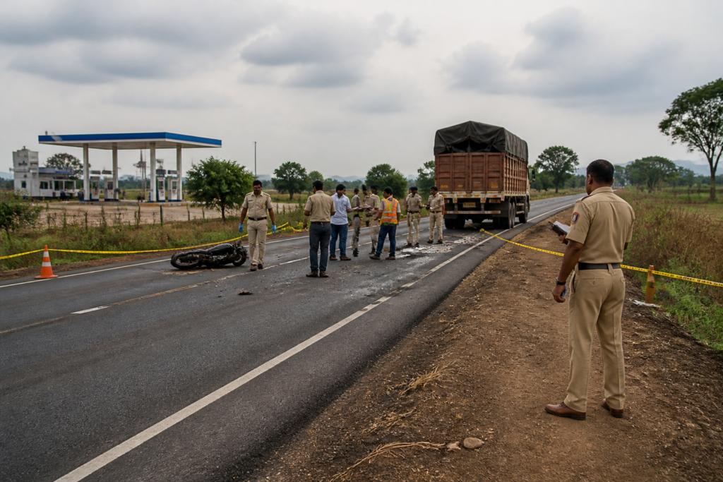 Jalgaon crash site on a road near Jamner, where a motorcycle and truck collided