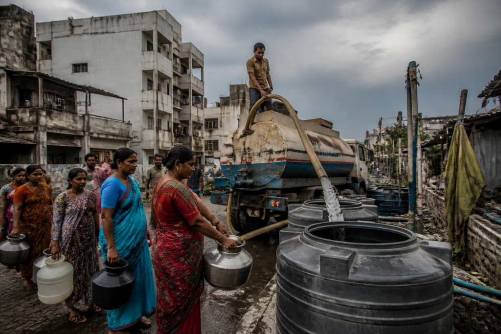 Nashik water supply tankers and storage tanks serving residents in Dattanagar