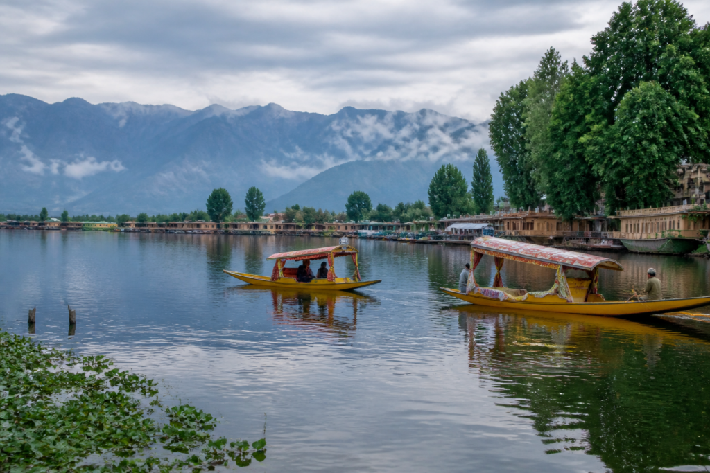 Dal Lake motorboats near Srinagar under a court-ordered fuel ban