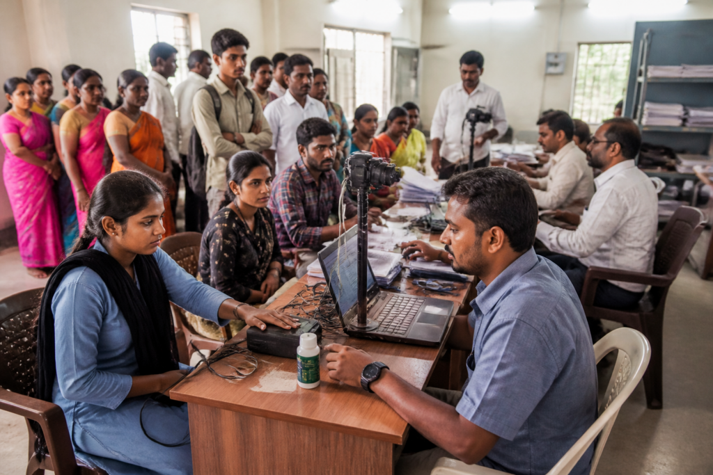 Aadhaar enrolment camps Telangana arranged at an education office for students and residents
