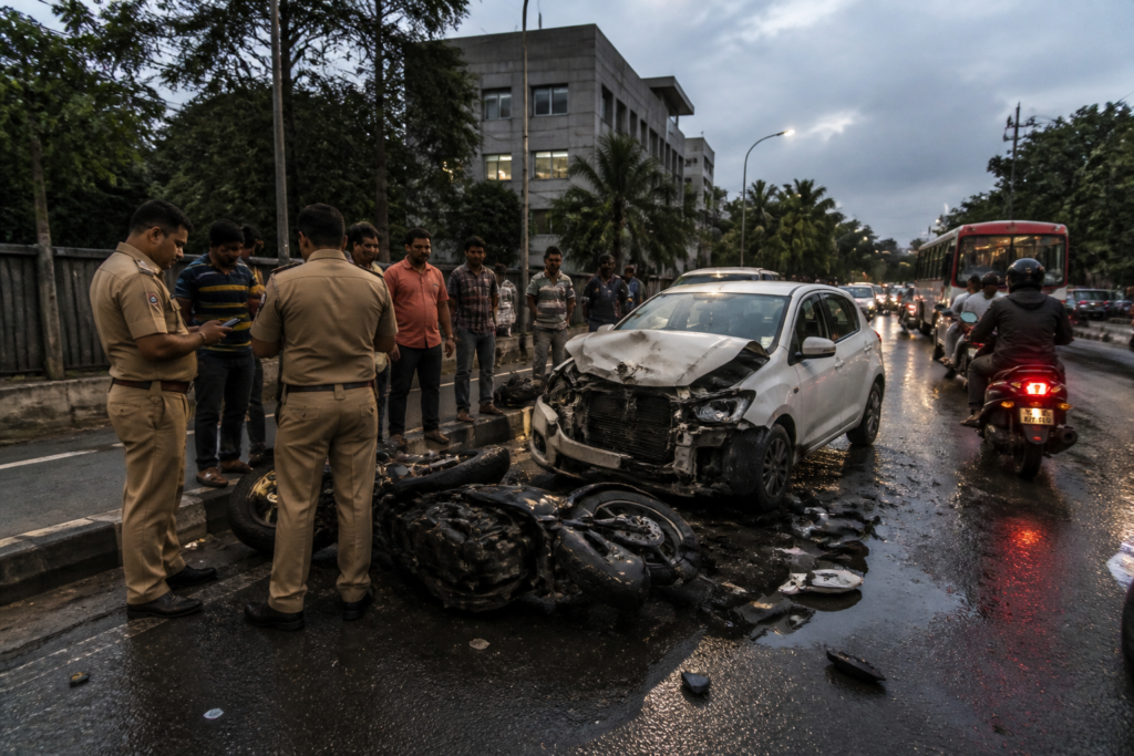 Pune drunk driving crash scene near MIT College on Paud Road in Kothrud