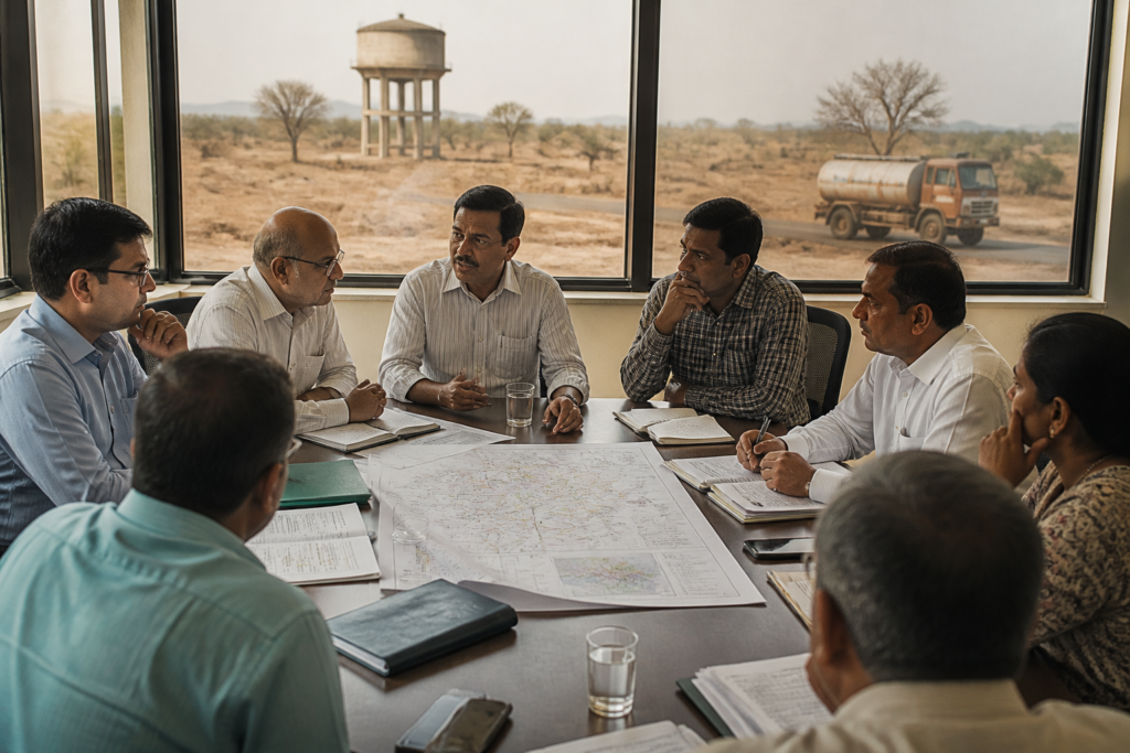 Ambegaon water scarcity planning meeting with district officials in Manchar