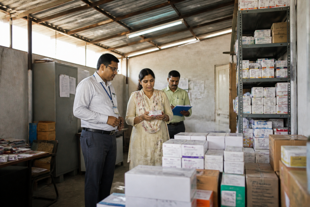 Pune municipal hospital medicines stored in a tin shed during an inspection