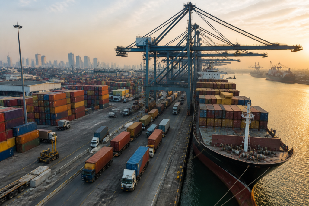 India-China trade growth reflected in a busy Indian container port and urban logistics network
