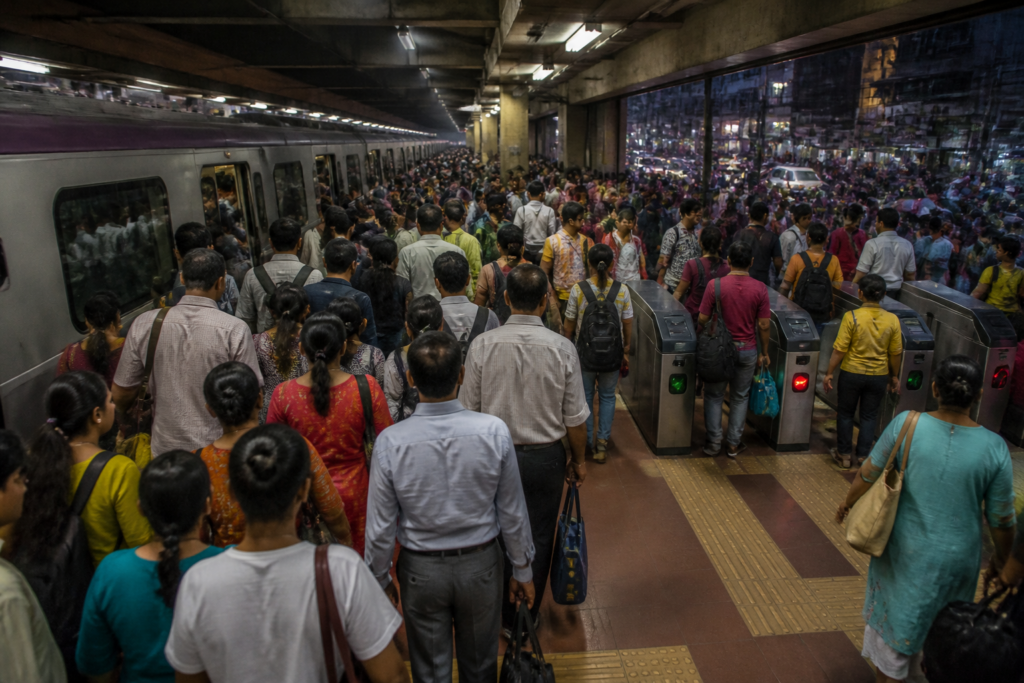 Overcrowded Kolkata Metro platform during a public transport disruption