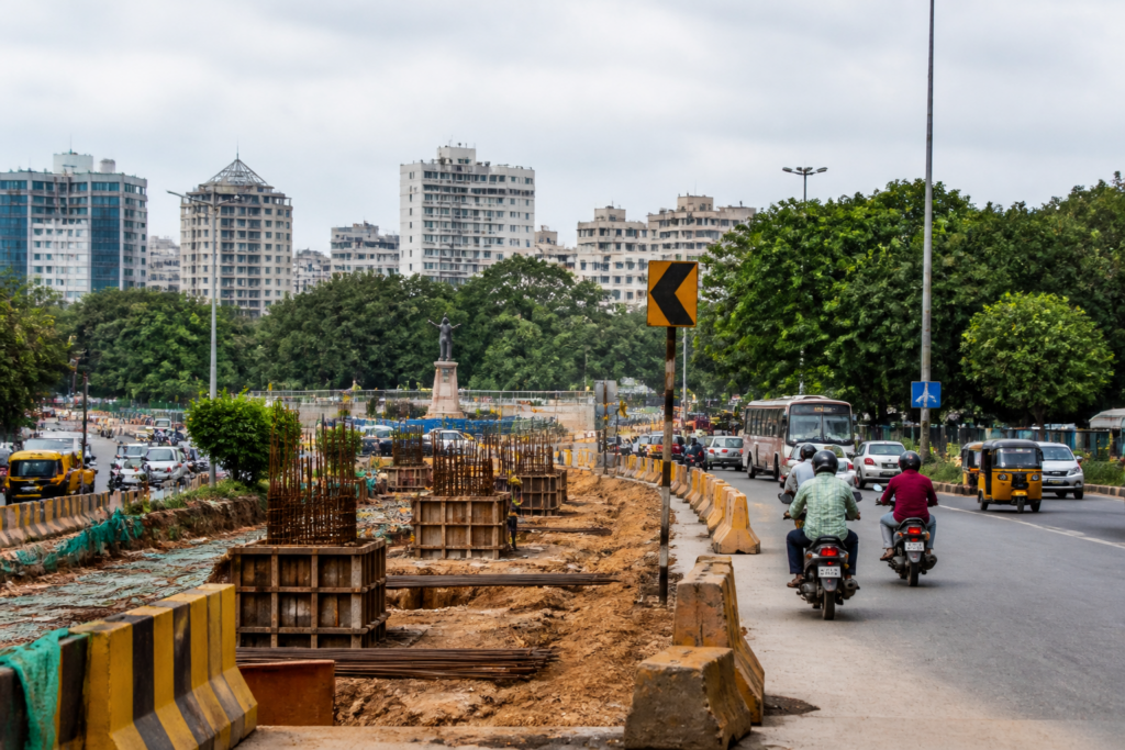 KBR Park flyover construction and junction works near Jubilee Hills in Hyderabad