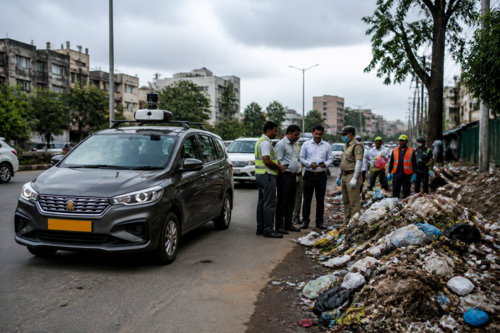 Garbage blackspot on a Bengaluru road identified through an AI survey