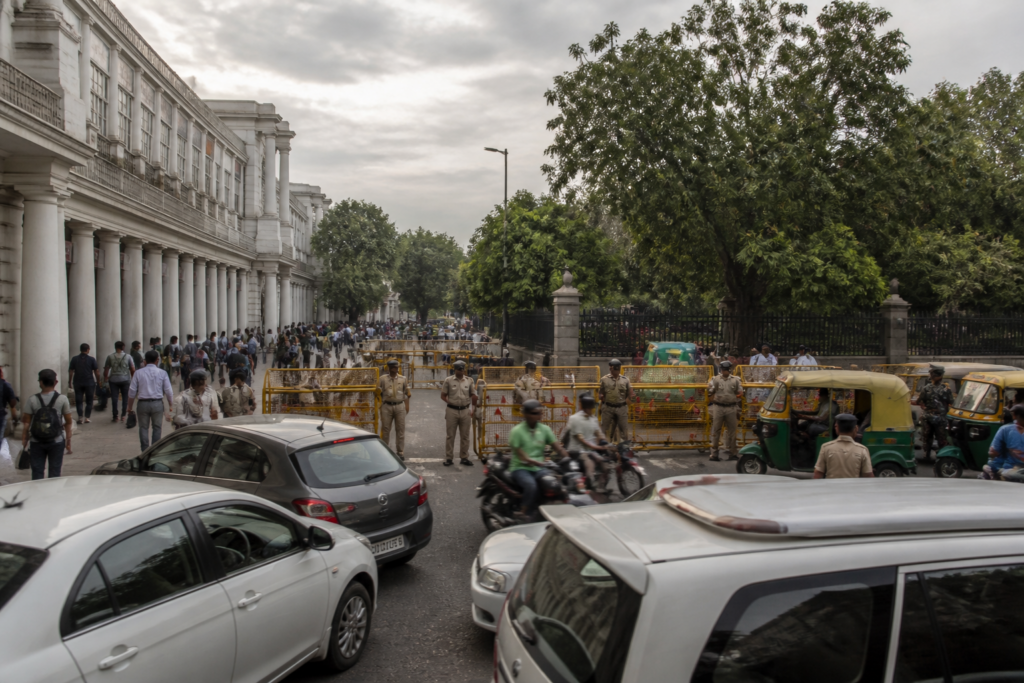 Security personnel near Connaught Place ahead of the Delhi Tricolour March