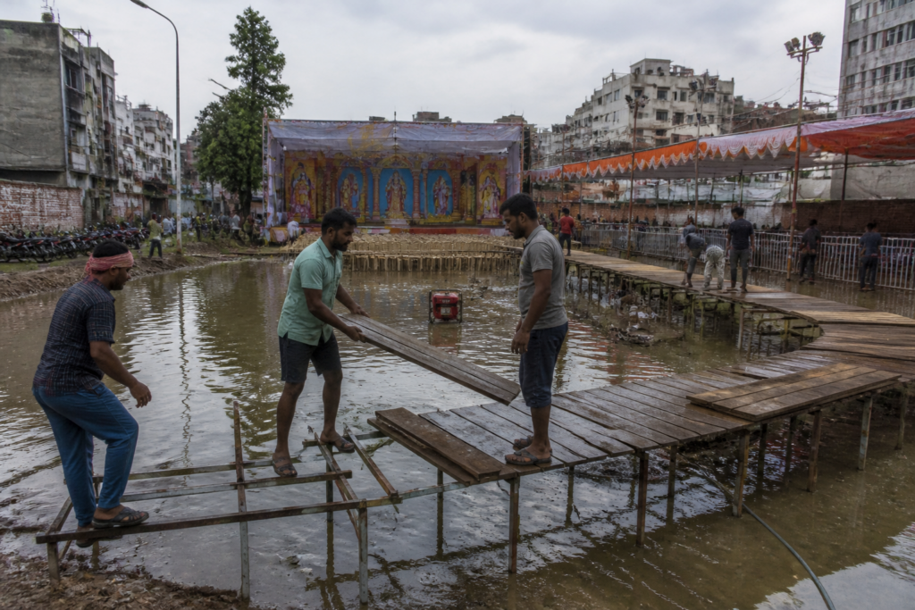 Ghaziabad waterlogging around a rain-affected public event ground in Trans Hindon