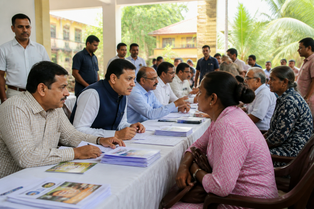 Goa Sarkar Tumchya Dari officials assisting citizens at a public grievance and welfare-services counter