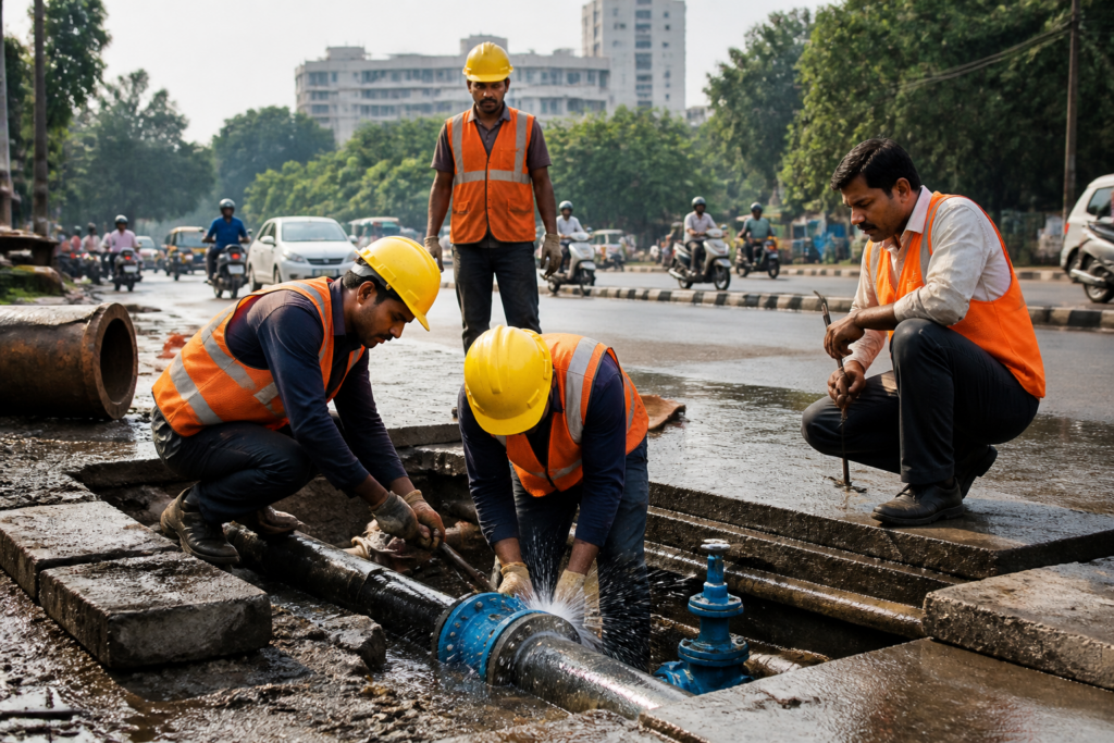 Nagpur water supply pipeline and municipal repair work addressing water losses