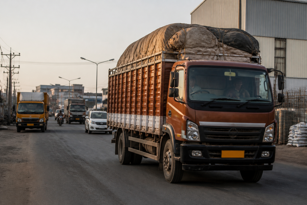 Goods truck on a Tamil Nadu road under the new GST vehicle checks system