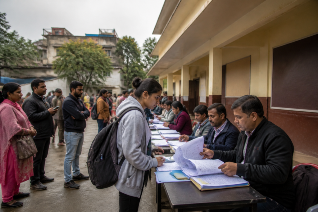 Ranchi voter list notice process at a polling station in Jharkhand