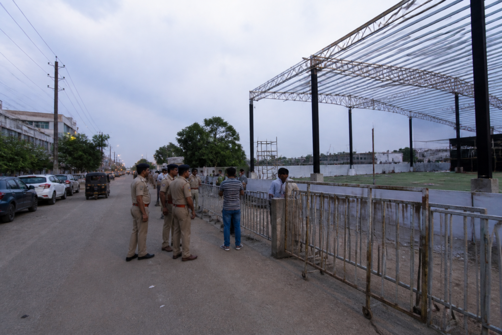 Surat garba event venue on Puna Canal Road facing police safety and approval action