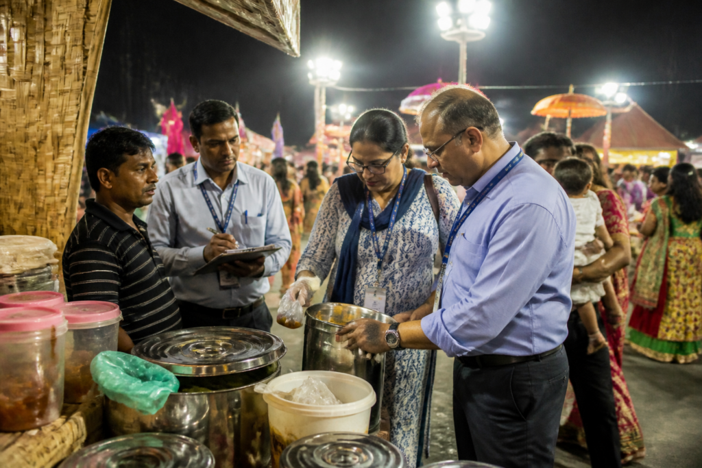 Surat food safety inspections at a temporary food stall during Navratri festivities