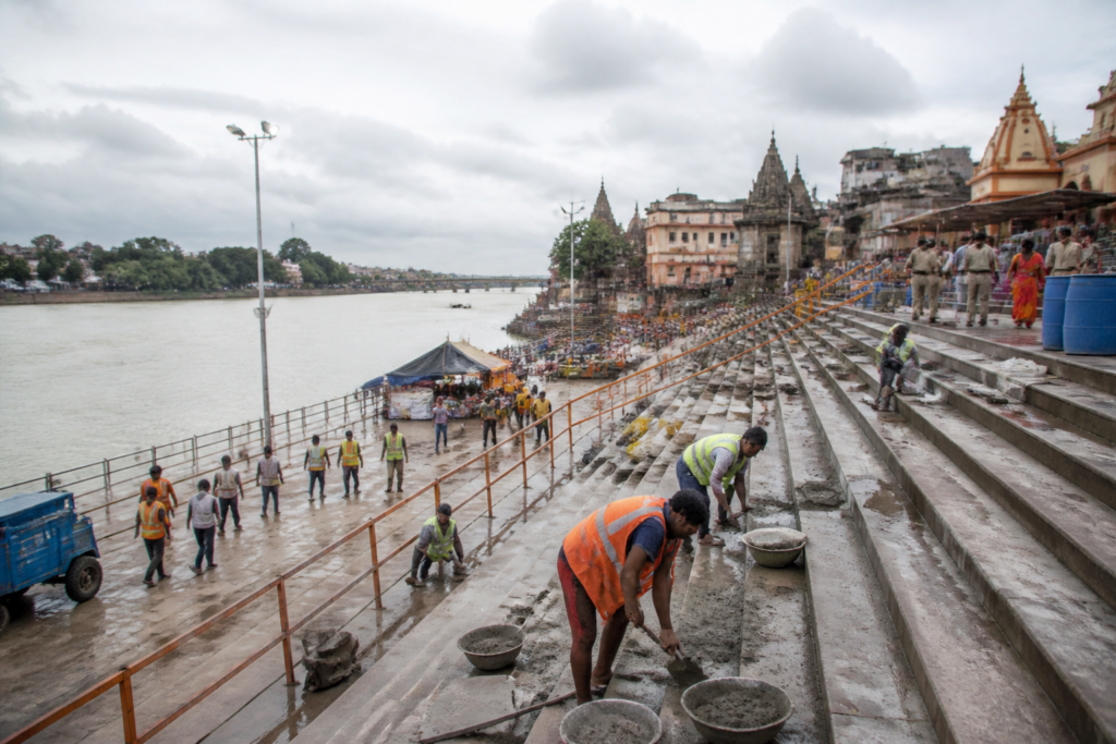 Nashik Kumbh Mela 2027 preparations around a crowded riverside ghat