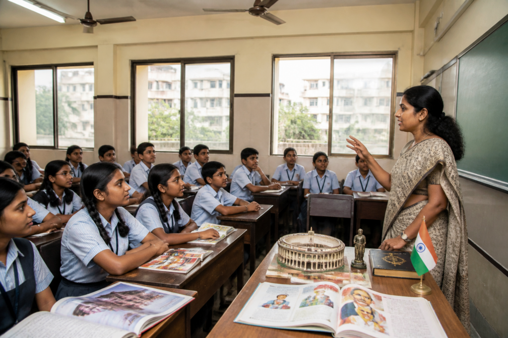 BMC schools students attending a civic education session in a Mumbai municipal classroom