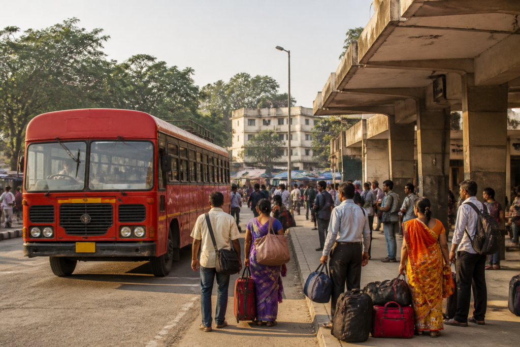 MSRTC red bus serving passengers in Maharashtra during the Diwali travel season
