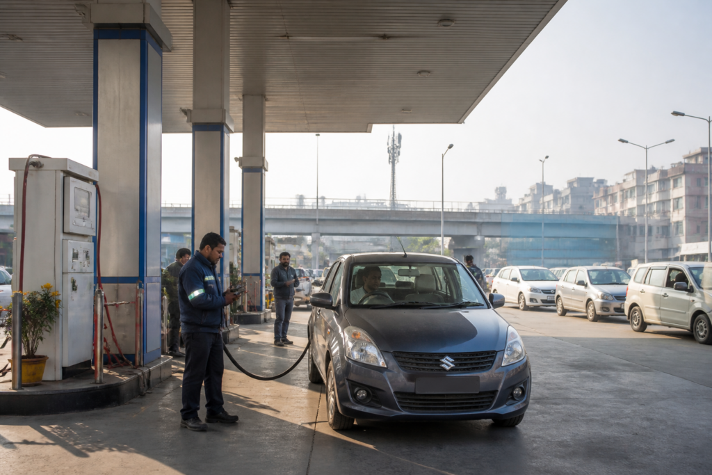 CNG cylinder safety checks at an IGL station in Delhi using vehicle recognition technology
