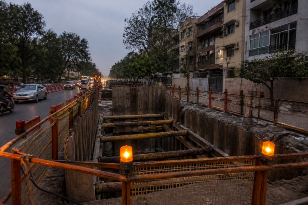 Barricaded Delhi Jal Board excavation site linked to the DJB pit accident investigation