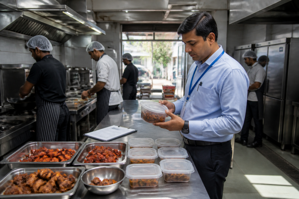 Hyderabad food safety inspection at a Madhapur restaurant kitchen