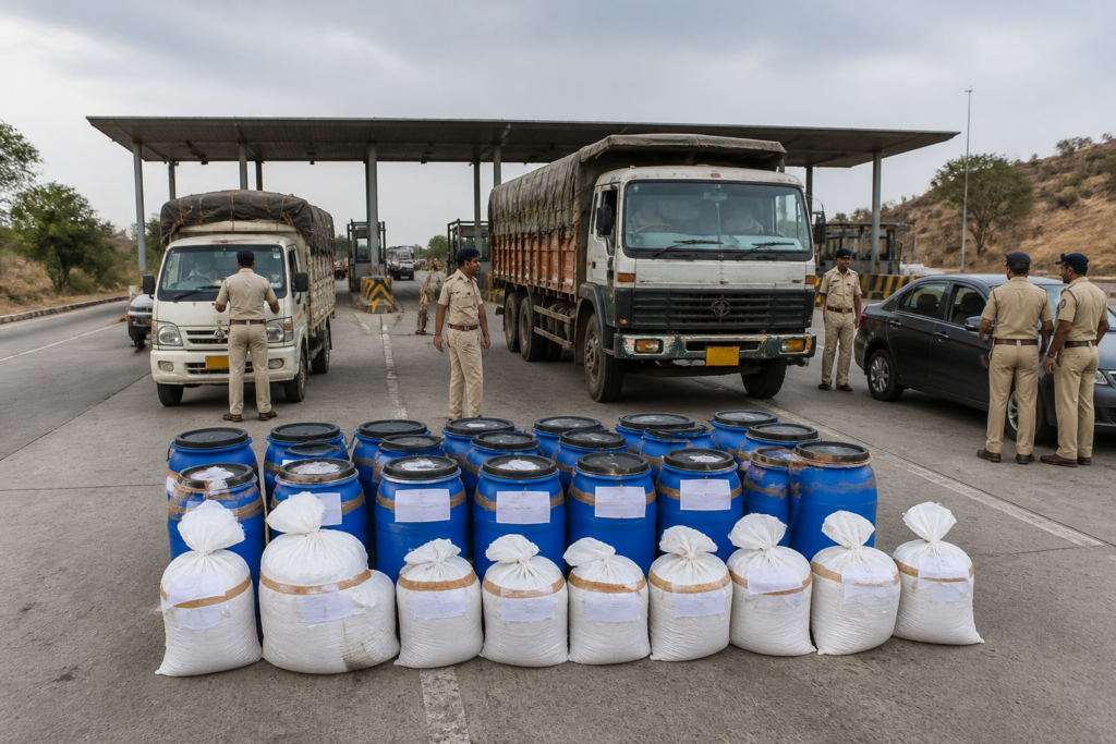 Telangana explosives seizure involving police recovery of detonators and boosters near an Adilabad toll plaza