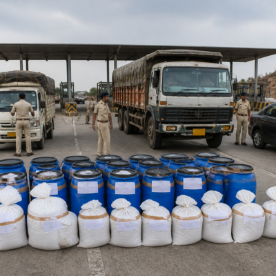 Telangana explosives seizure involving police recovery of detonators and boosters near an Adilabad toll plaza