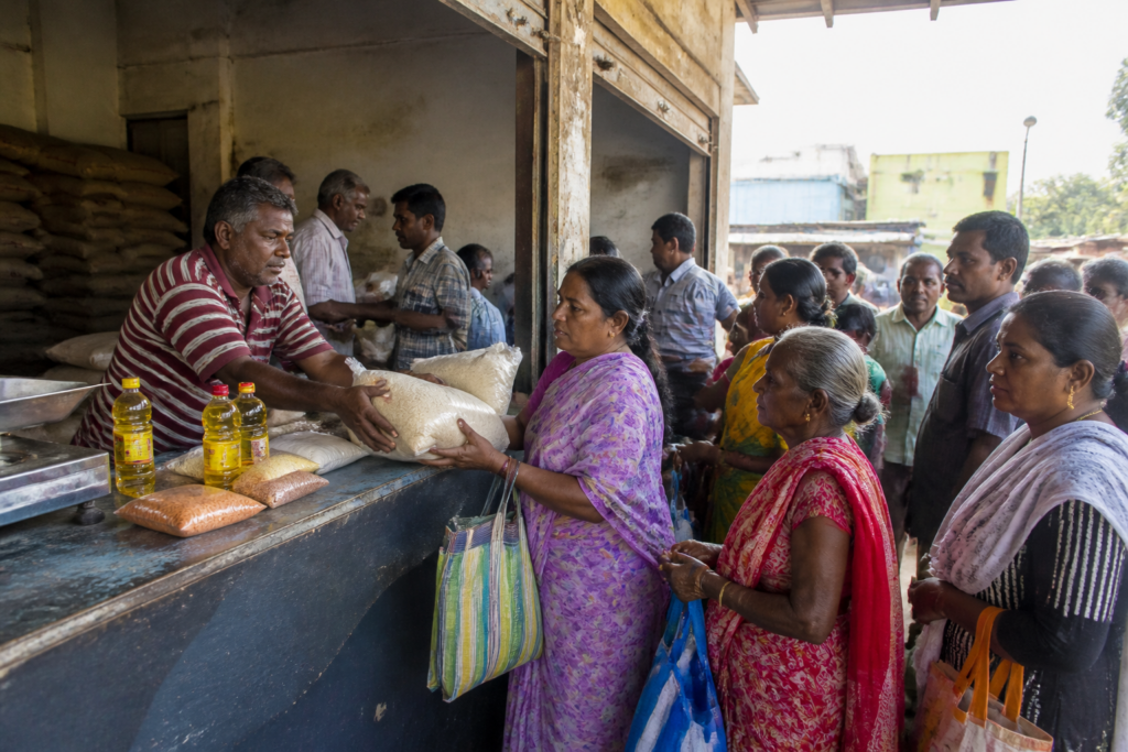 Tamil Nadu ration supplies being distributed at a public ration shop to card holders
